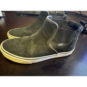 Vans Women's 8.5 Asher Mid slip-on sneakers Shoes black suede Good Condition SB1